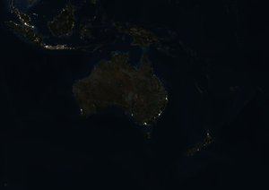 Oceanía de noche, imagen satelital en color verdadero de Unknown